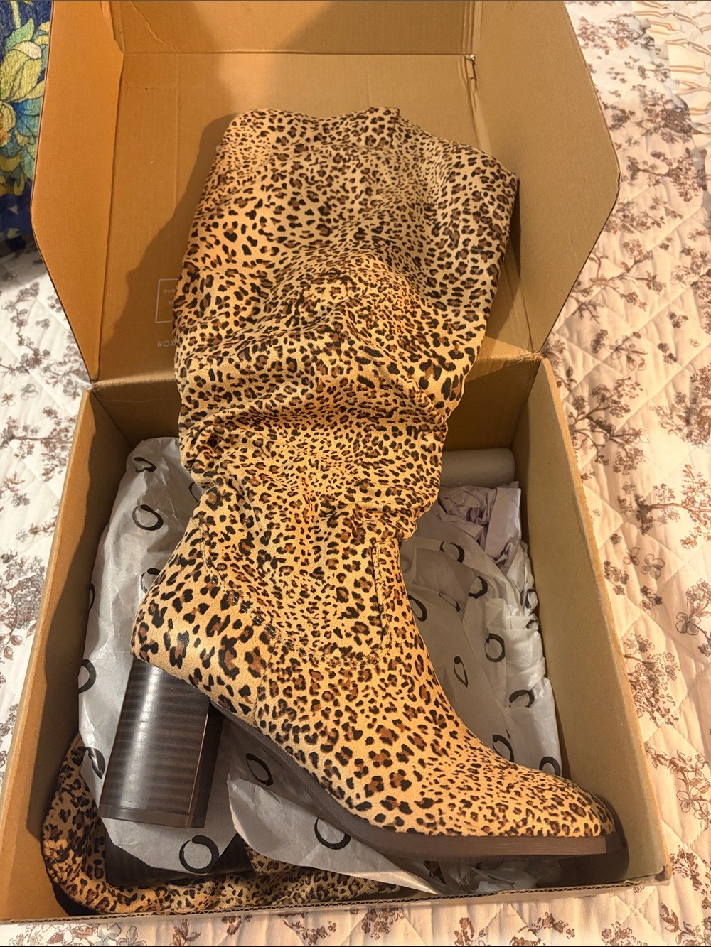jcpenney Leopard-Print Knee Boots in Tan and Black wide calf 7.5